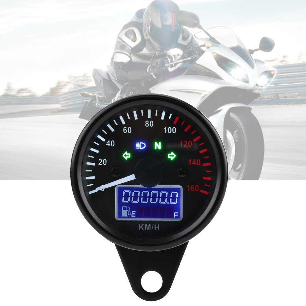 Qiilu Universal Tacho Motorrad, Universale 0~160 KM/H Moto Digitale LED LCD Tachimetro Tachimetro Velocità Calibro Retro Nero