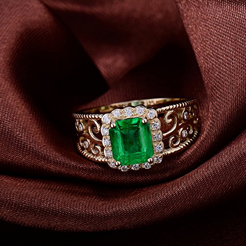 Solid 14K Rose Yellow Gold Natural Emerald Rings Engagement Wedding Diamond Band for Women Promotion3