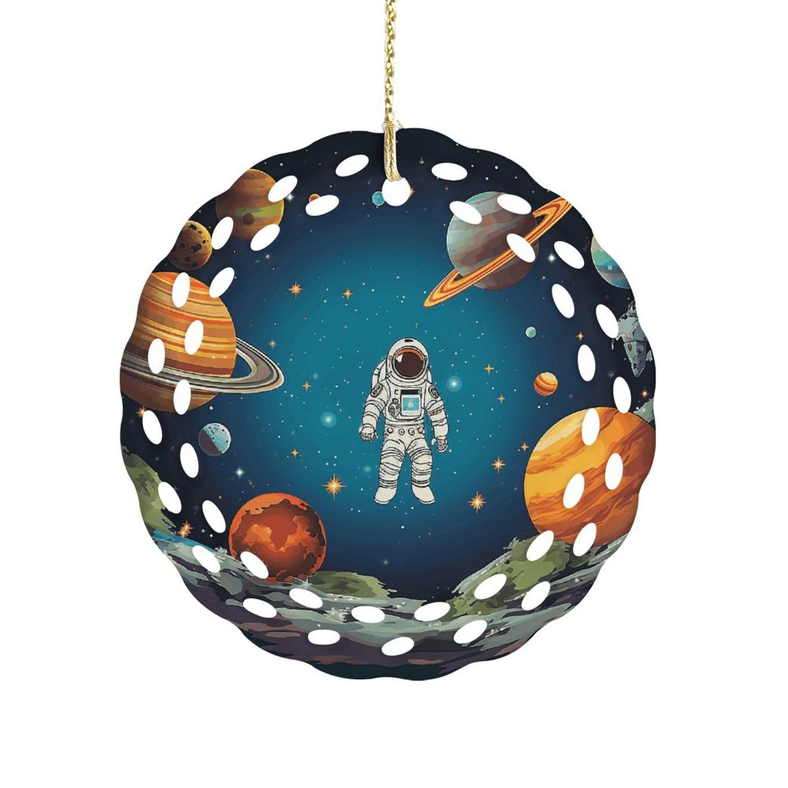 Outer Space Rocket Astronaut Christmas Ornament Holiday Hanging Decoration Xmas Tree Keepsake Personalized Xmas Tree Ornament Round Ceramic Ornaments for Keepsake Gifts Ideas Home Decor