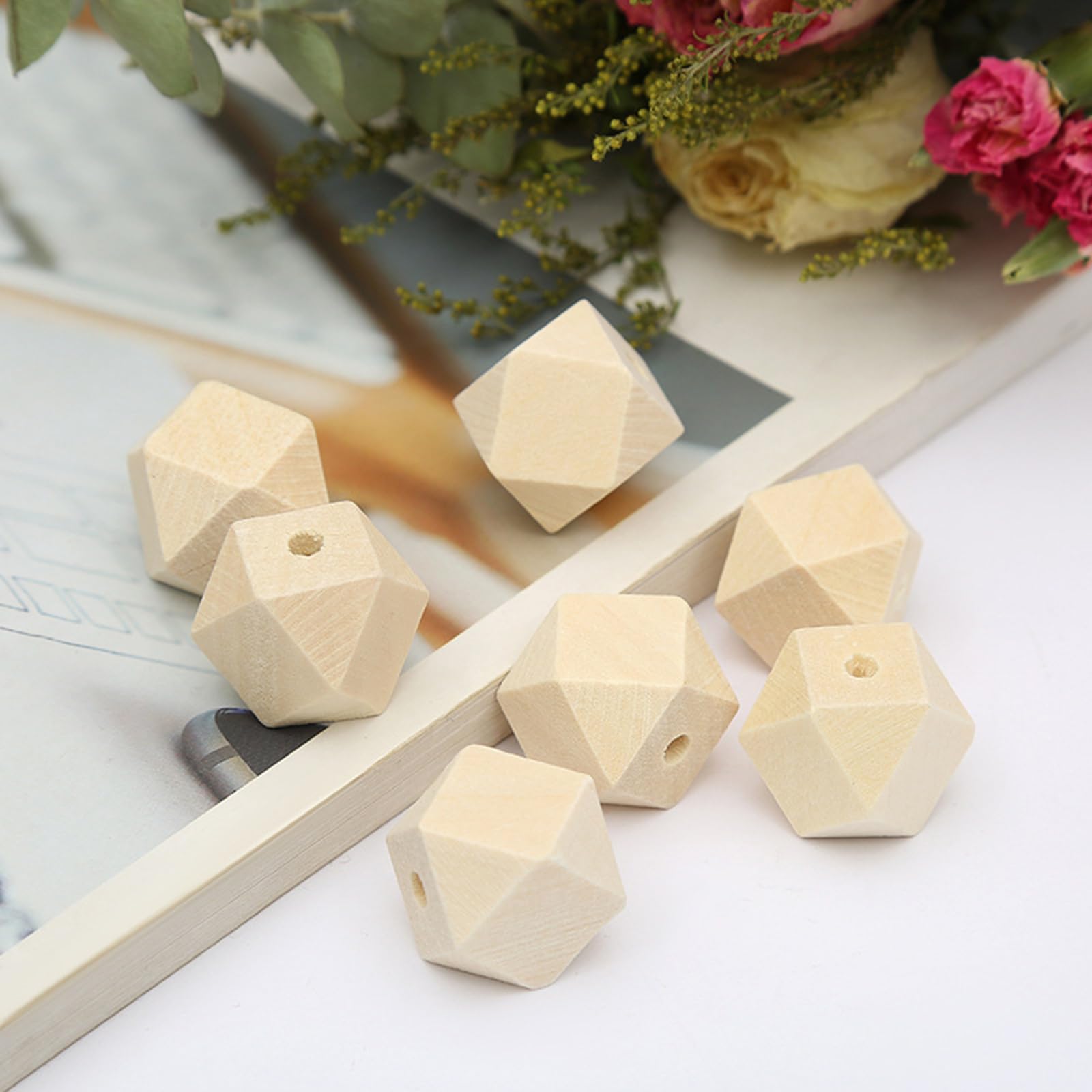 Cuentas De Madera Geométricas 50 Piezas Poliedro Sin Terminar Facetado