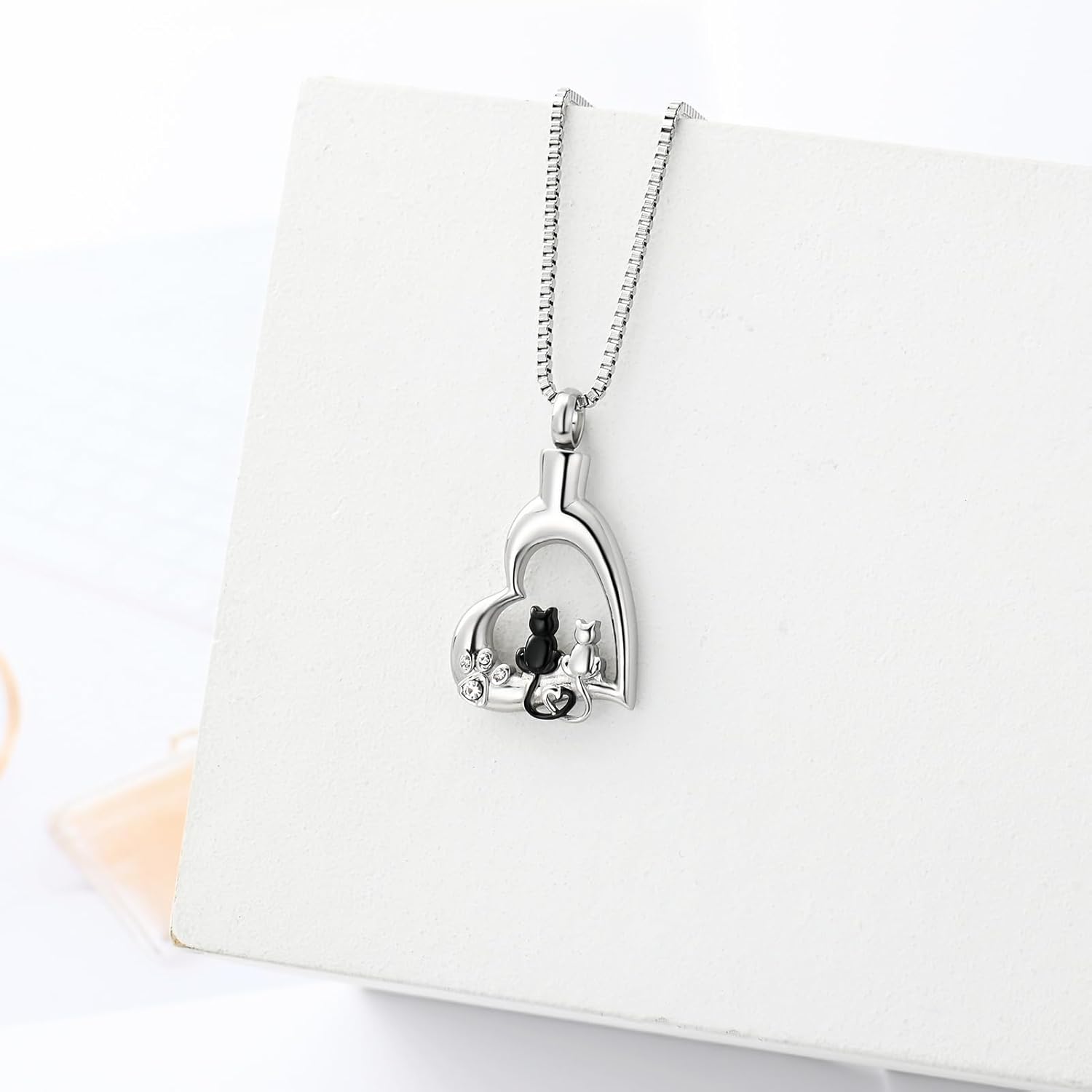 XSMZB Heart Paw Pet Cremation Jewelry for Ashes Cute Cat Memorial Urn Necklace for Women Men Pendant Ashes Holder Keepsake Jewelry - Image 6