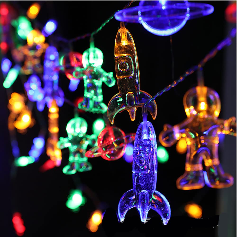 Guirlande Lumineuse à LED Thème Espace (astronaute, Fusée) - 3m, 20 LEDs, Piles AA - Décoration Chambre Enfant, Fête