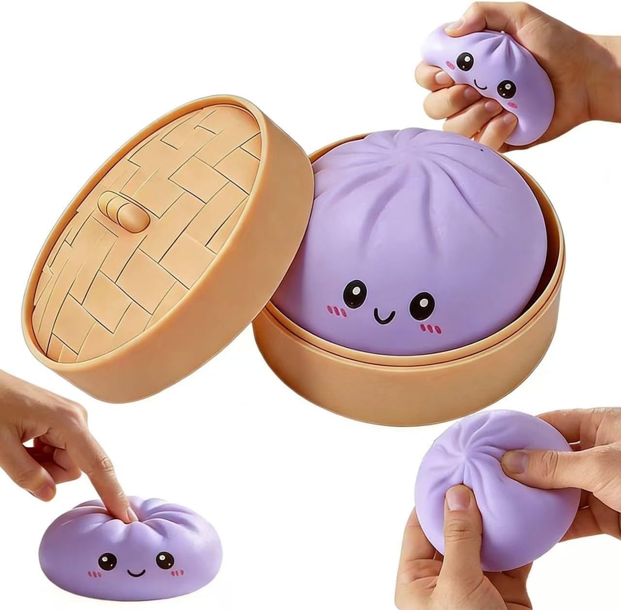 Glitter Dumpling Squishies Box, Glitter Dumplings Squishiest Toy with Steamer Box, Soft Squeeze Decompression Dough, Dumplings Sensory Squeeze Toy for Stress Relief (Glitter White) — view 7