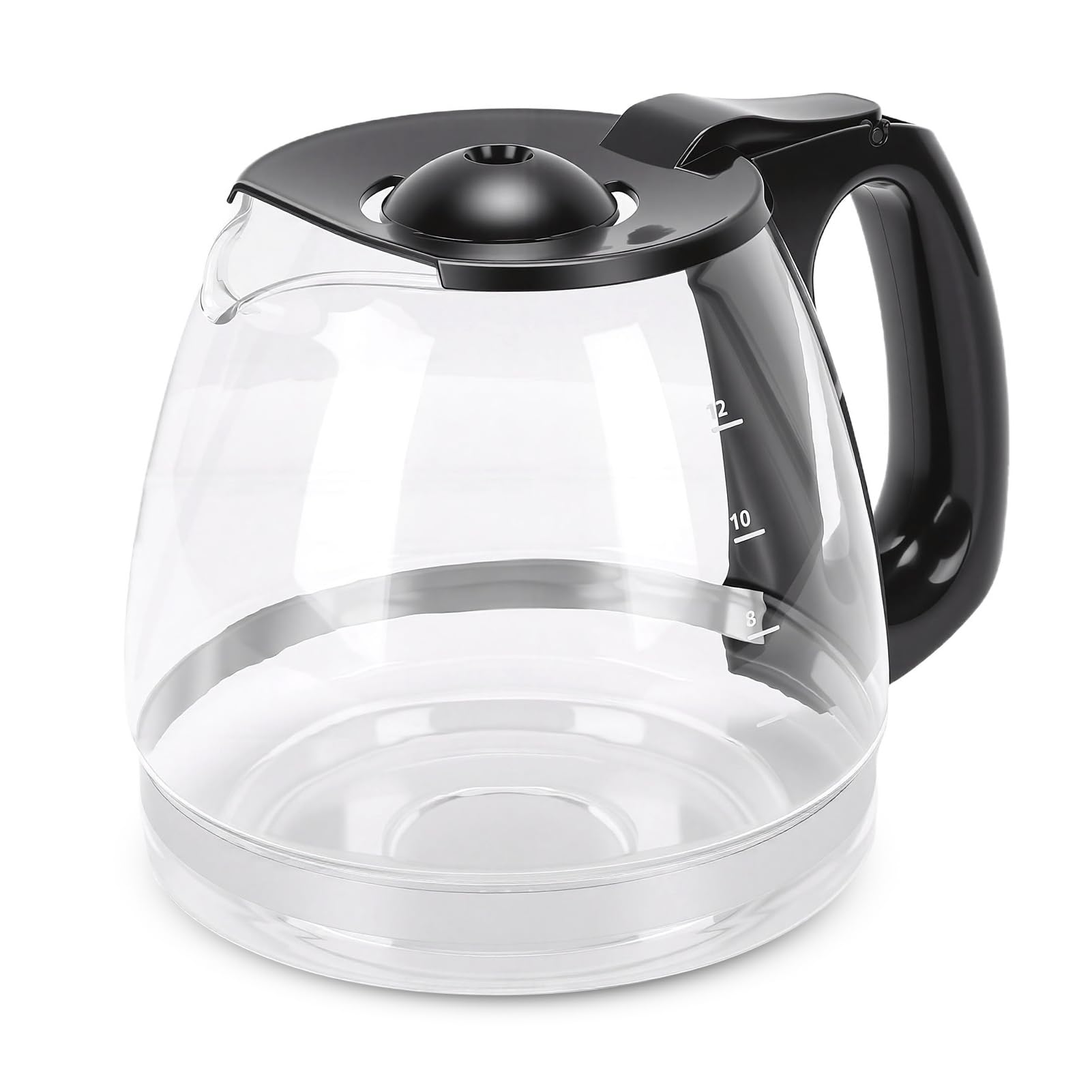 Garsent Universelle Ersatz-Kaffeekaraffe, Glaskanne für Filterkaffeemaschinen – Glas, Griffiger Griff, Schwarzer Deckel, Kapazitätsmarkierungen, Leicht zu Reinigen (Ersatz für BD 12 Cup 1,8L)