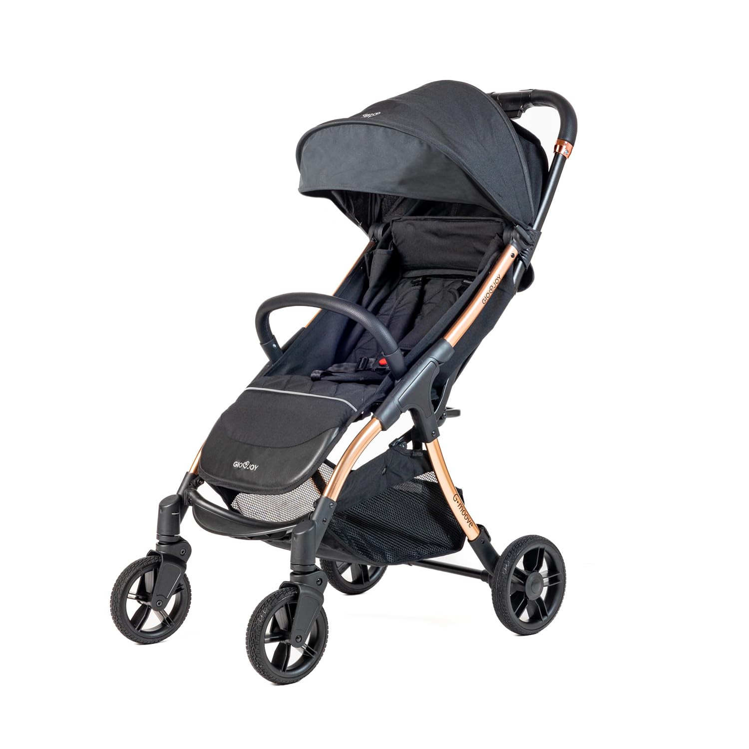 Passeggino G-Moove 0-22 kg. Leggero, Perfetto dalla Nascita - Telaio Rose Gold, Tessuto Nero