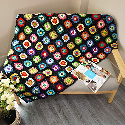 CZQLWW Crochet Throw Blanket 59"x39" Black Indoor Outdoor