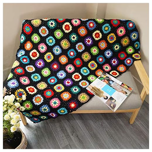 Handmade Crochet Throw Blanket Granny Blanket Sweater Style Year Round Gift Indoor Outdoor Travel Accent Throw for Sofa Comforter Couch Bed Recliner Living Room Bedroom Decor 59" x39" (Black)