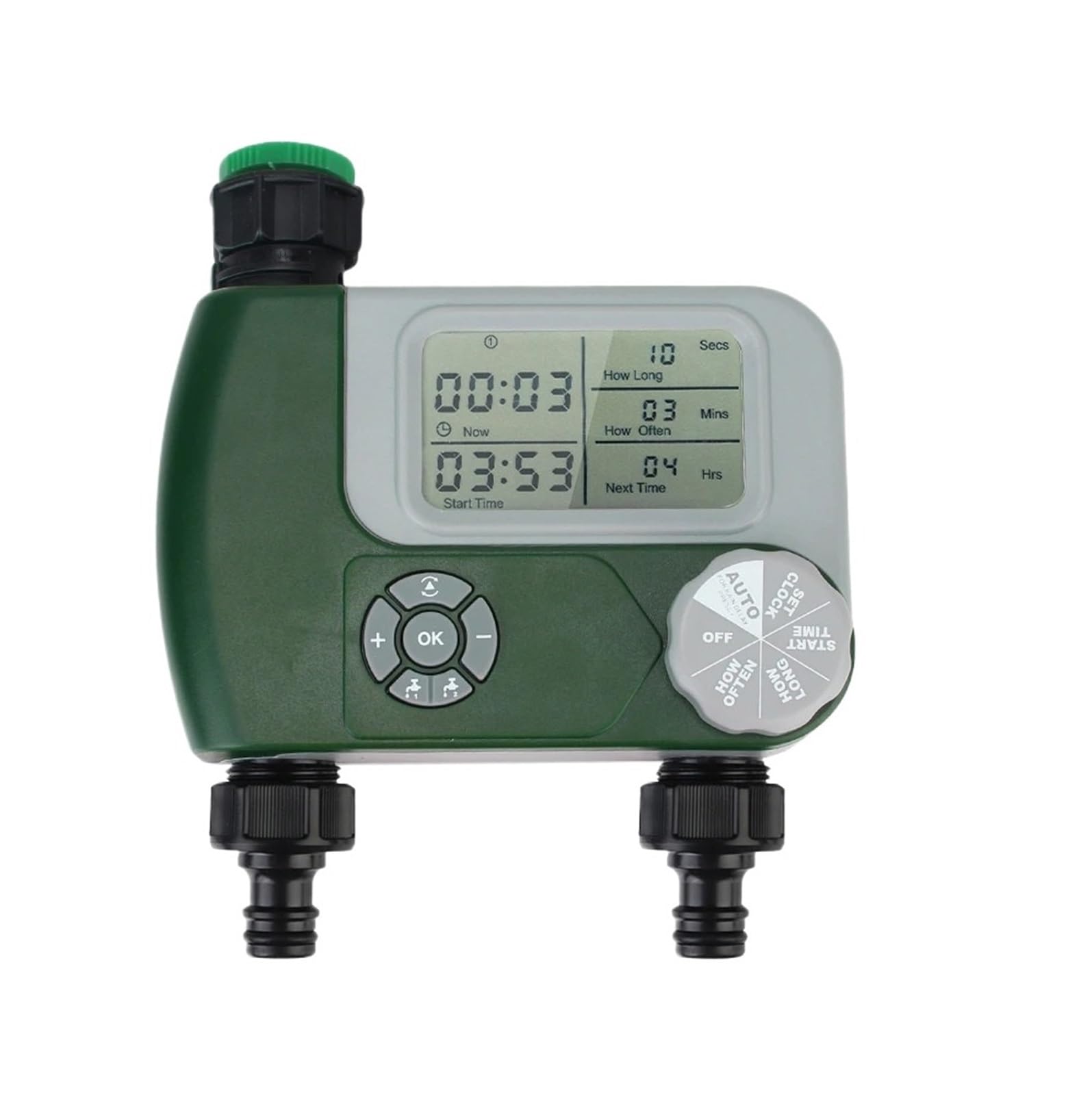 Cyfrowy minutnik wody, Timer Do Podlewania Programowalne Automatyczne Timery Cyfrowego Sterownika Ogrodowego Wąż I Kran Z 2 Wylotami Nawadniania do podlewania węża ogrodowego(Plastic Connectors)