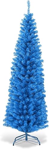 DORTALA Árbol de lápiz galvanizado de 6 pies, árbol de Navidad delgado con soporte de metal, decoración de Navidad para y exteriores, dorado champán