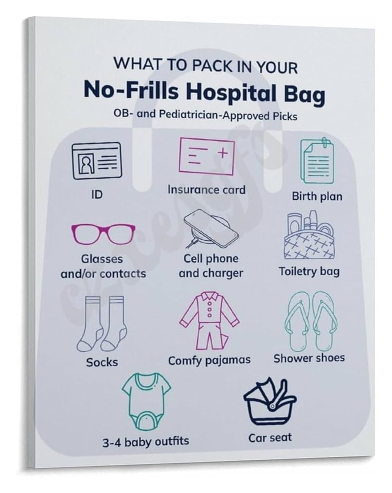KCDFDVJFBM Canvas Print Hospital Bag Checklist Poster Labor and Delivery Must Haves for Nursery Wall-Art Mom Pregnancy Gift(Framed,16x24inch(40x60cm))