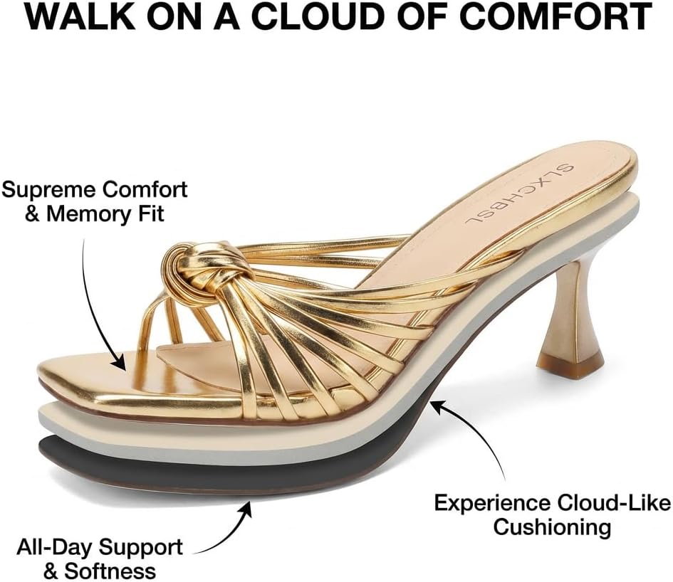 Strappy Kitten Heels for Women Knotted Square Open Toe Sandals Slip On Heels for Party Wedding Holiday - Image 5