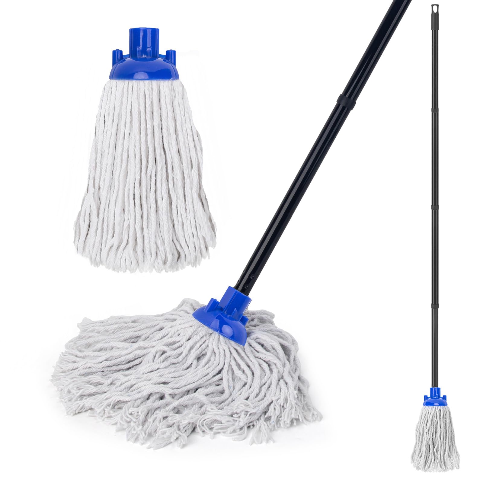 KeFanta Balai-serpillère avec 2 têtes de Rechange en Coton, Manche en métal de 144 cm et Recharge ; Balai-serpillère Efficace pour Un Usage Domestique, de Bureau et Commercial.
