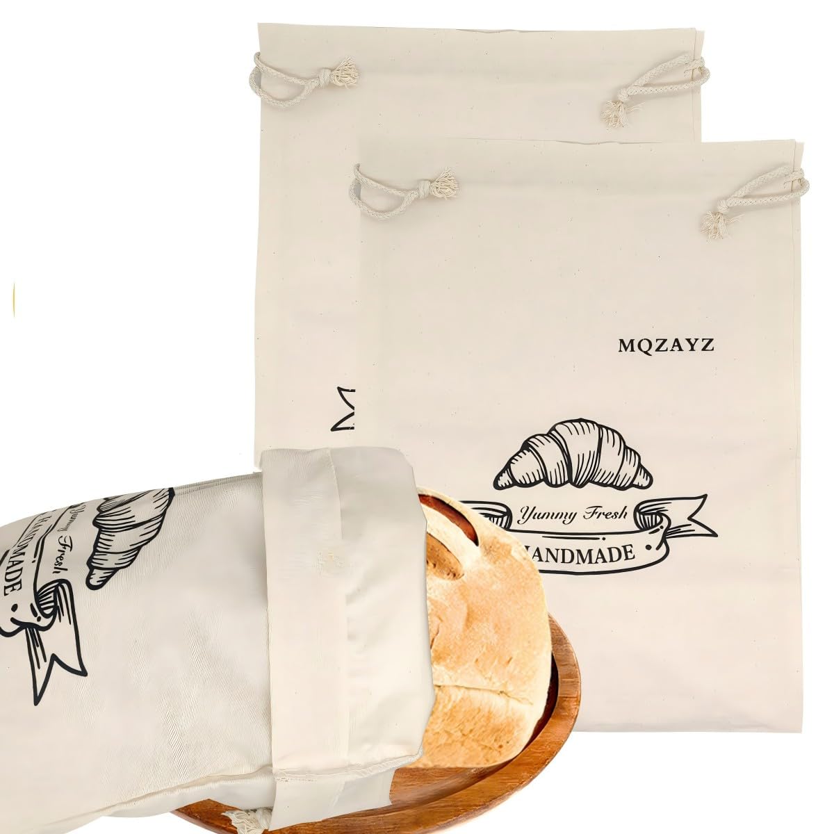 MQZAYZ Sourdough Linen Bread Bags for Homemade Reusable Bread Storage Container Bags Eco Plastic Lining 2 Pack Large (18x14 in)
