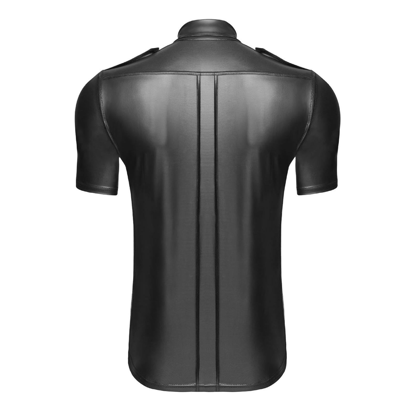 Genérico Camisa Estampada Hombre - Camisa De Cuero Sexy para Hombre Camisa De Cuero Mat Te Ropa De Actuación para Discotecas Escenario DS Ropa De Actuación De Cuero Patent Ent