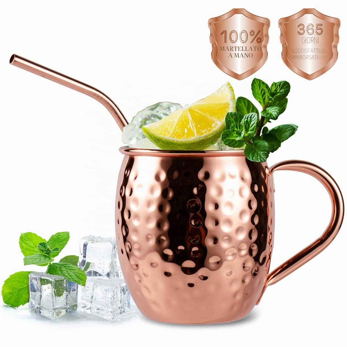 Mosca Mule Copper Mugs Set di 4 Tazze di Rame, Tazze di Rame per Il Cocktail di Mosca Mule, 16 oz Gift Set con Bonus 1 Bicchierino 1 Bicchierino 4 cannucce e 4 sottobicchieri