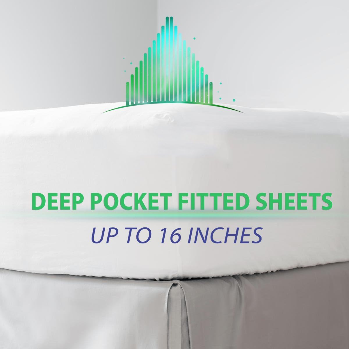 #1 1800 Series 6 Piece Bed Sheet Set with Deep Pocket, Queen, White
