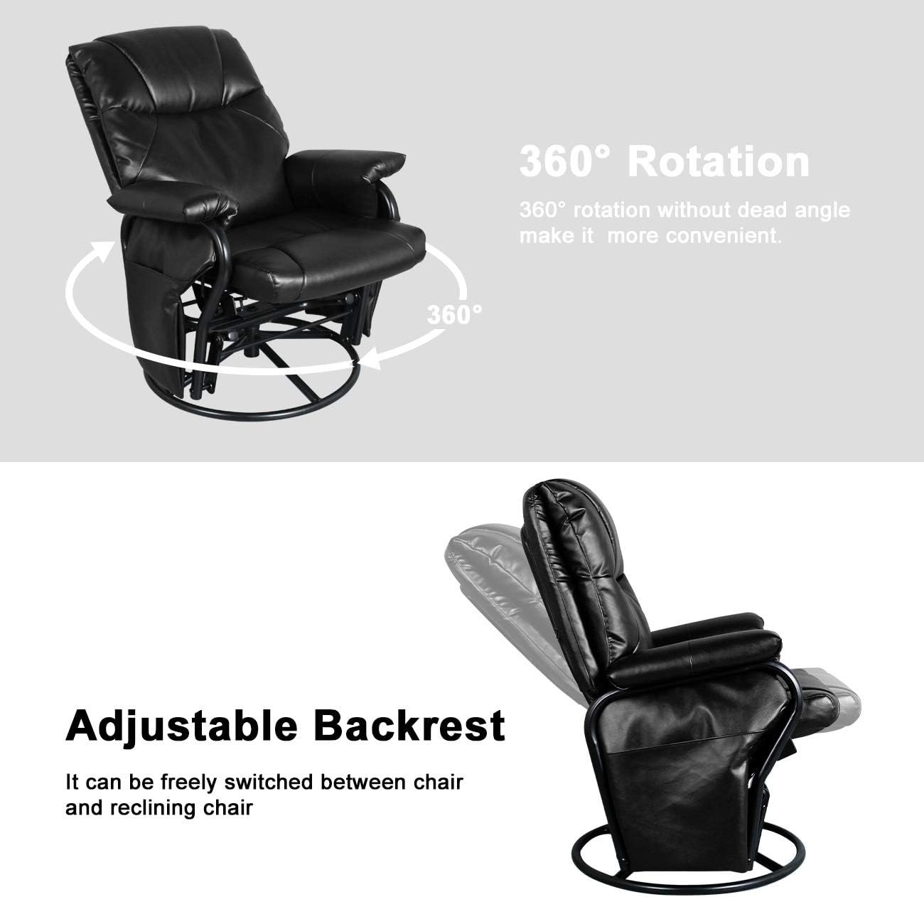 AODAILIHB Glider Chairs Rocking Chair with Ottoman 360° Swivel Chair PU Leather Upholstered Armchair Lounge Chair Sliding Chair Set (Black) : Home & Kitchen