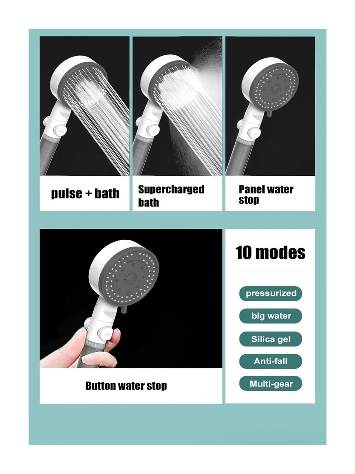 Soffione doccia filtrato, soffione doccia portatile ad alta pressione, risparmio idrico, resistenza alle cadute, ugello per doccia da bagno con arresto One Touch(White Hose Set)