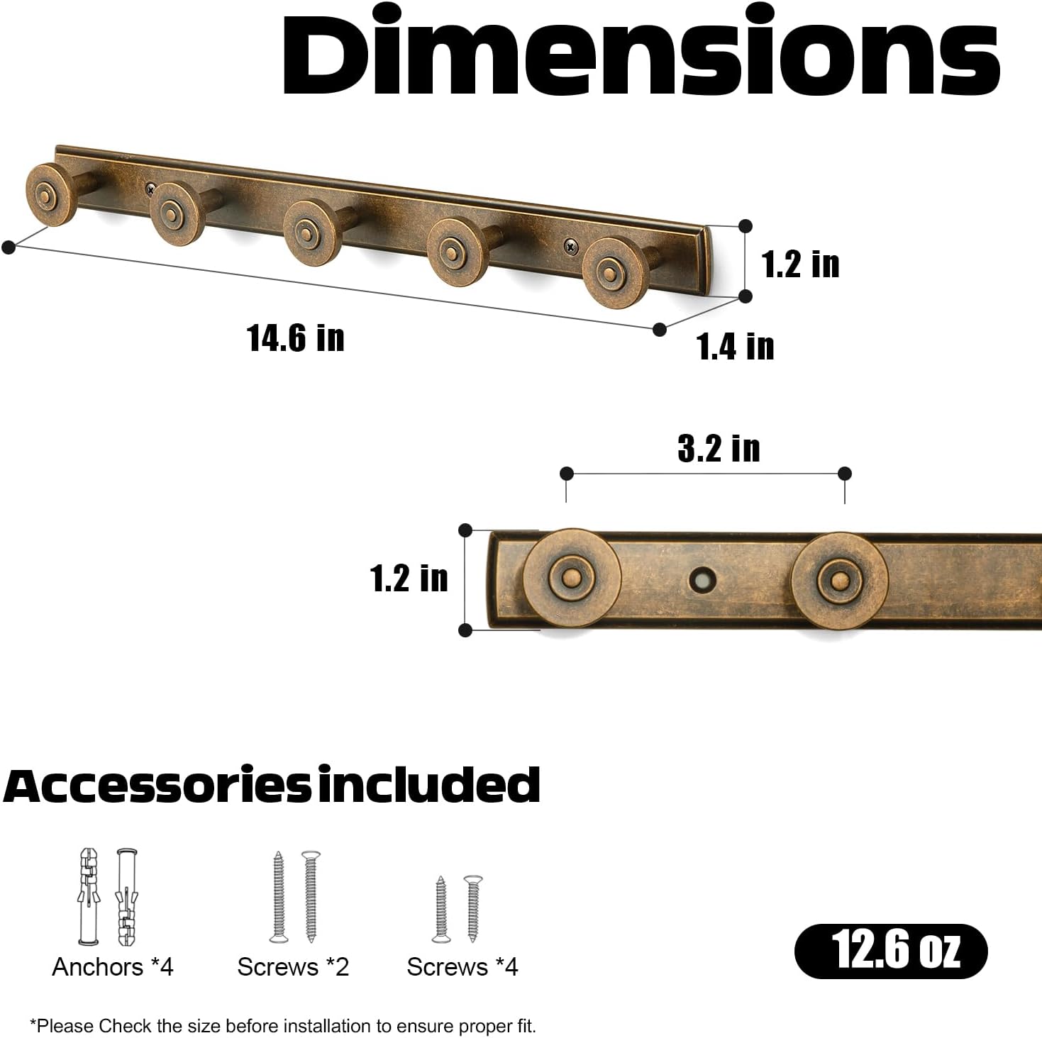 Coat Rack Wall Mounted, Antique Brass Zinc Alloy Metal Hangers for Bathroom, Closet, Hat and Purse, Hooks for Hanging Coats, Backpacks, Coat Hooks Wall Mount 2501-GT-H011-5
