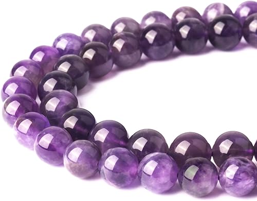 Miniatura 2 de Cuentas de piedras preciosas naturales de amatista Lt. para la fabricación de joyas, 45 cuentas redondas sueltas de 0.315 pulgadas para pulseras y