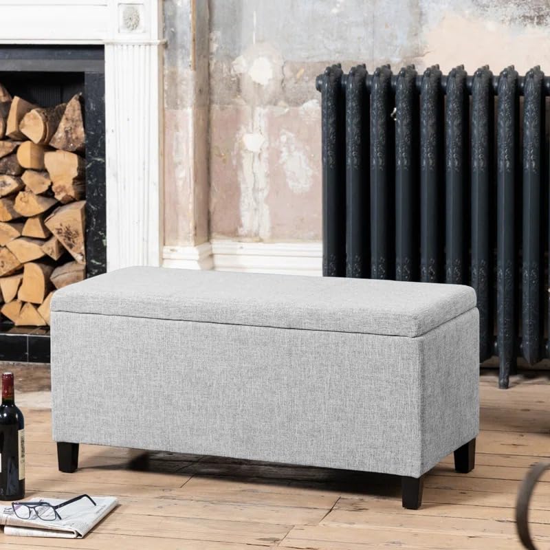 Image of LEGACY OF COMFORT Ahri Upholstered Storage Bench Flip Top Storage Bench Wooden Base Storage Ottoman Bench Storage Bedroom Bench with Storage (Light Grey)