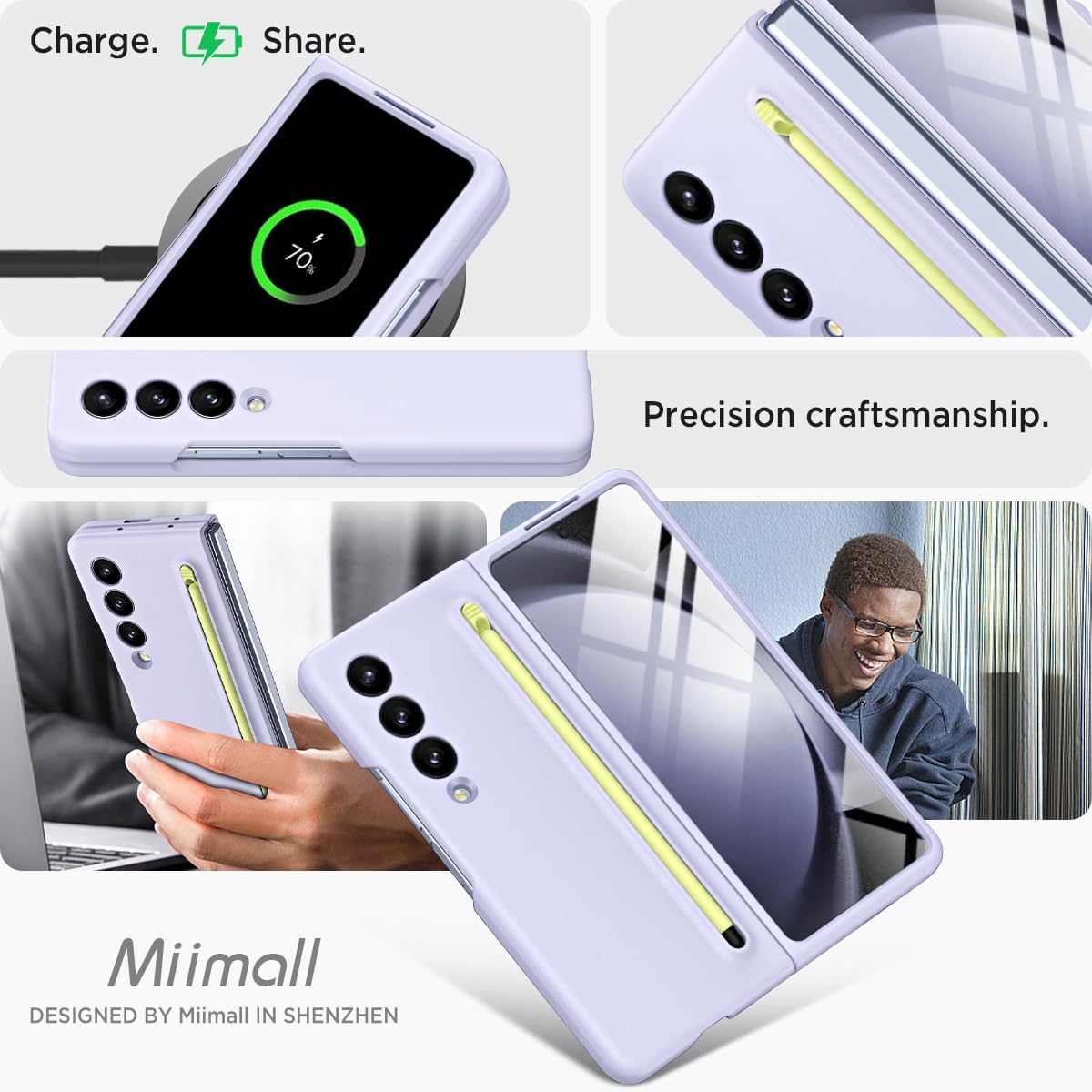 Miimall for Samsung Galaxy Z Fold 4 Case with S Pen, Fold 4 Pen with Pen Holder + Front Screen Protector Film + Anti-Slip Matte Case for Galaxy Z Fold 4 2022 Purple