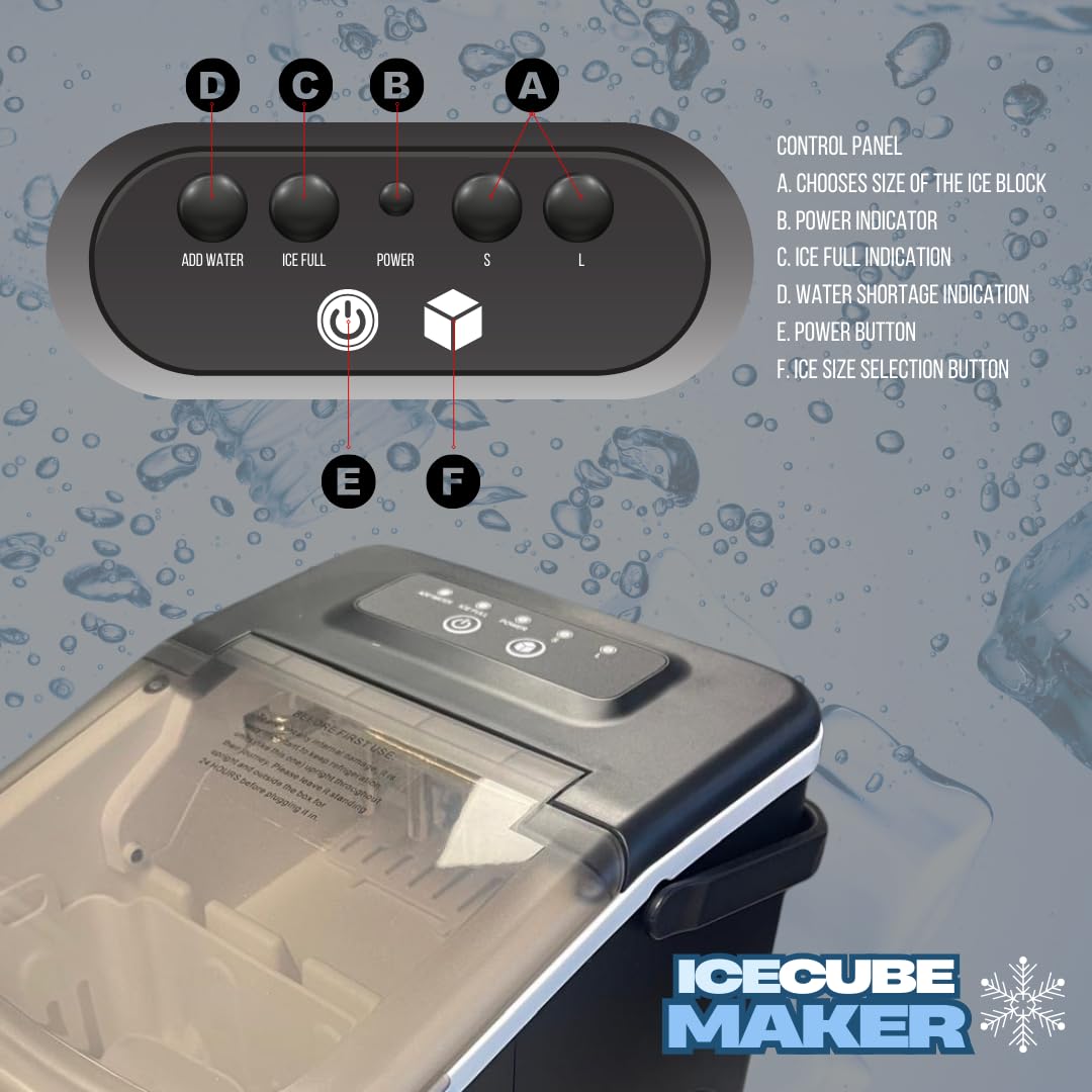 ICE CUBE MAKER Macchina per ghiaccio da casa, 10Kg/24h, 9 Cubetti in 6 Minuti, Due dimensioni, Macchina per Cubetti di Ghiaccio Compatta per Cucina, Casa, Feste e Ufficio