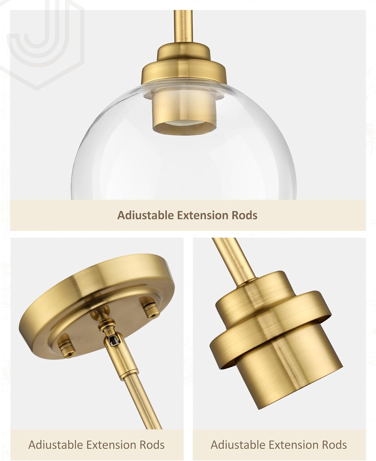 Modern Polished Gold Pendant Light, Mid Century Globe Hanging Light Fixture with Clear Glass for Kitchen Island Dining Room Bedroom Hallway Foyer (2 Pack), PL101BG-2PK