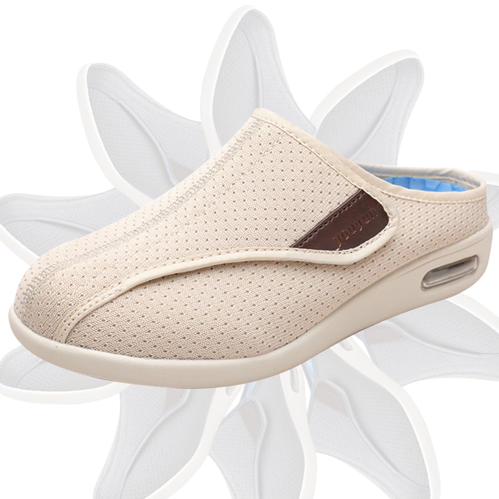 Pantofole Diabetici Uomo Scarpe Funzionali Ortopediche Portatili Scarpe da Passeggio Slip-on con Cuscino d'Aria da Donna Outdoor Corsa Running Scarpe Sportive Casual,Beige,38 EU