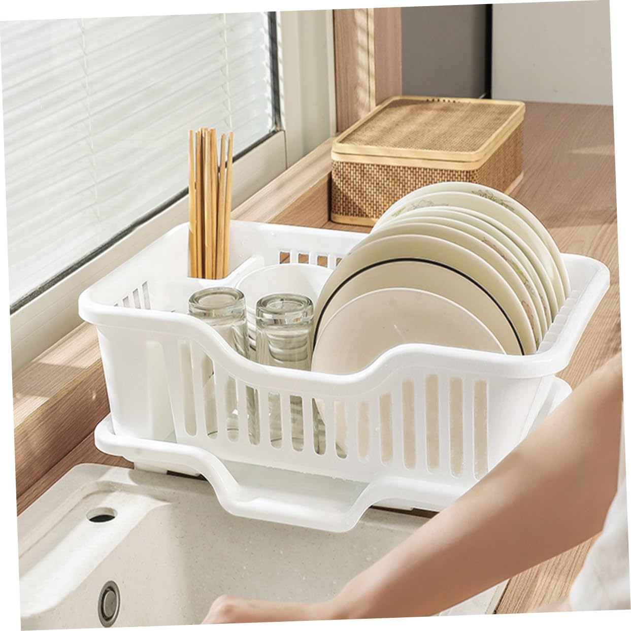 Mikinona Dish Drying Rack Multi-Function Tableware Rack for Kitchen Counter Lightweight and Dish Drainer Holder Quick Drainage for Storing Utensils and Tableware Spaces