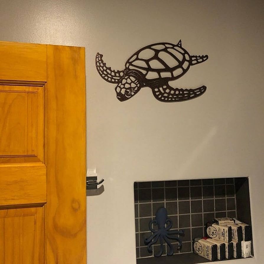 ★Original ART ‘Turtle’ Silver Metal Turtle Silhouette Wall Art Decor, Ocean Sea