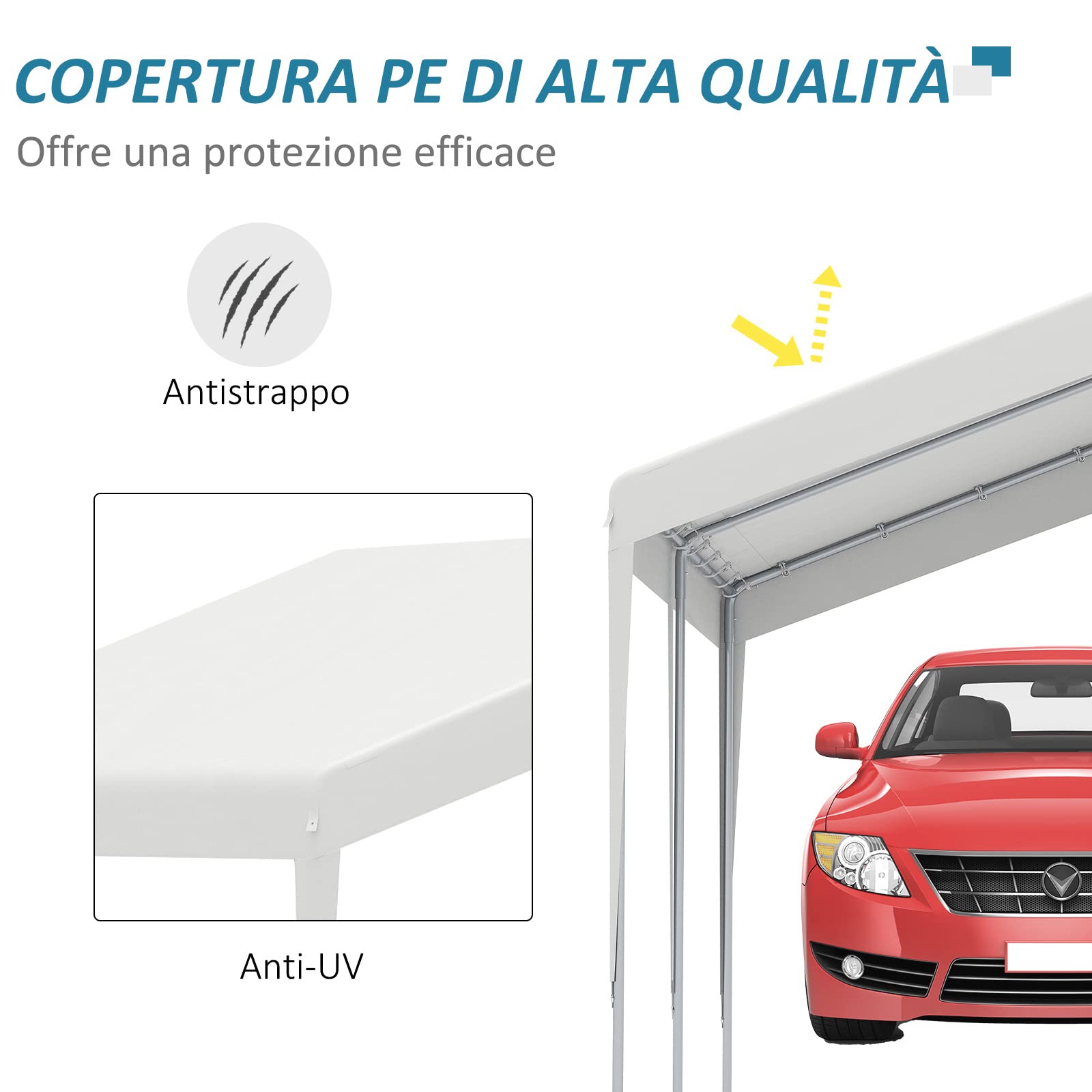Outsunny Garage Portatile 4x4m in Acciaio Zincato Bianco per Auto e Barche