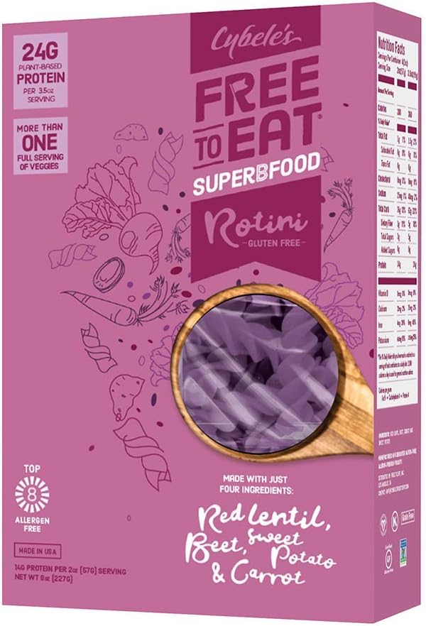Cybele's Free To Eat Gluten-Free & Grain-Free Pasta, Superfood Purple, Rotini, High In Plant-Based Protein, Dairy Free, Nut Free, Soy Free, Allergen Free, Non-GMO, Vegan, 8oz Box (Pack of 1)