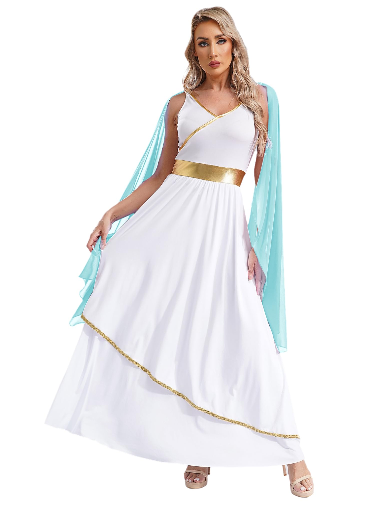iiniim Disfraz de Diosa Griega Romana para Mujer Adulto Vestido Romano con Disfraz Diosa Atenea de Carnaval Halloween Navidad S-4XL