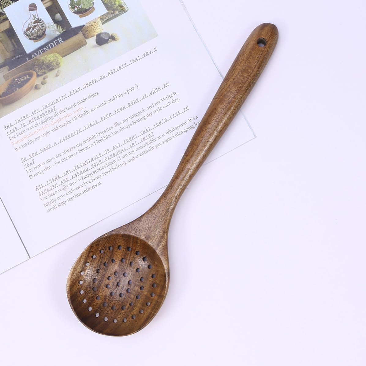 Wood Colander Skimmer 28x8.2cm for Non Stick Pan Cooking