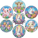 DOZEEZOP Juego de 6 posavasos de arte de diamantes, posavasos de pintura de diamantes con soporte, kits de arte de diamantes de otoño para adultos principiantes, suministros de arte y manualidades,