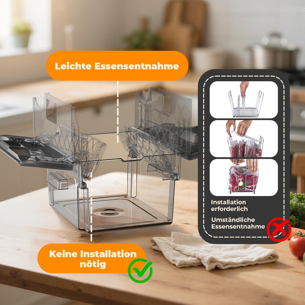 Sous Vide Behälter mit Deckel und eingebautem Rost 11L Grau Doppeltür-Design Sous Vide Topf für die meisten Sous Vide Garer