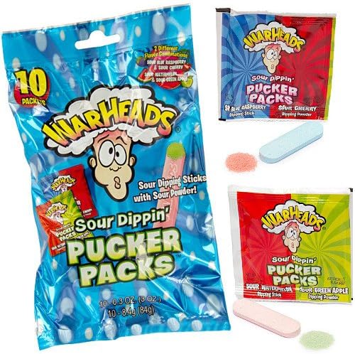 Warheads Sour Dippin' Pucker Candy Packs: 120-Piece Box (10 Pack Peg Bag 12 Count 3 Oz)
