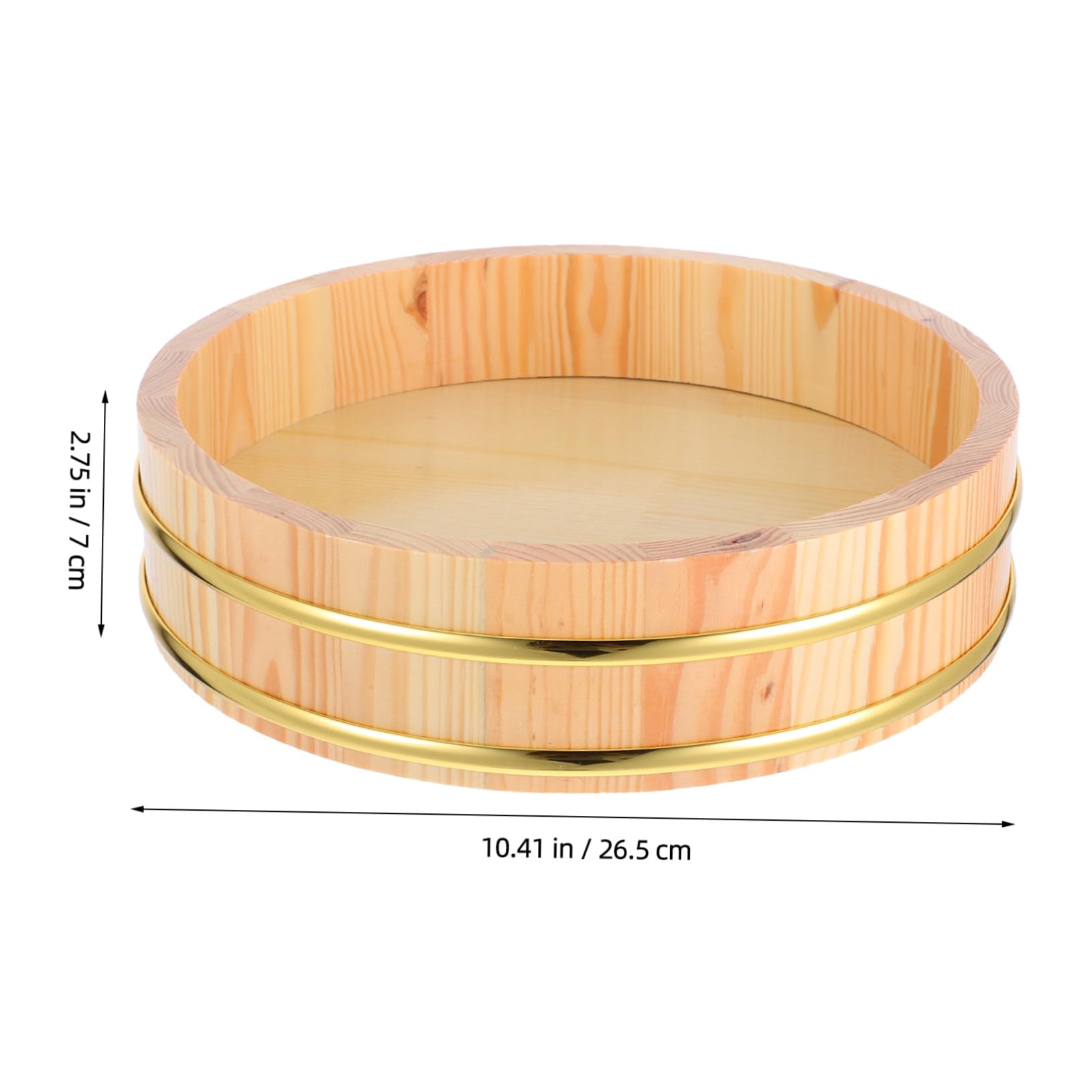 TOYANDONA Traditionelle Sushi-Reis-Mischwanne Aus Holz Mit Elegantem Goldrand 10.43In Japanische Hangiri-Schüssel Für Sushi-Zubereitung Und Küchengebrauch