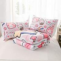 Vista 7 de CVHOUSE Juego de ropa de cama Kawaii tamaño Queen, juego de ropa de cama de conejo Kawaii para niñas y niños, lindo juego de edredón de conejo