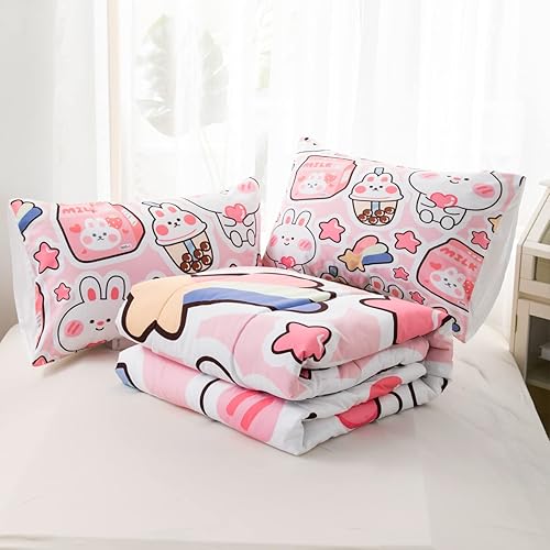 Miniatura 7 de CVHOUSE Juego de ropa de cama Kawaii tamaño Queen, juego de ropa de cama de conejo Kawaii para niñas y niños, lindo juego de edredón de conejo
