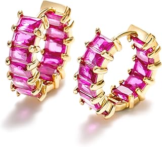 Gold Cubic Zirconia Hoop Earrings for Women Trendy, 18K Gold Plated Huggie Hoops Earrings | Green Black Red Stones Earrings Jewelry Gifts