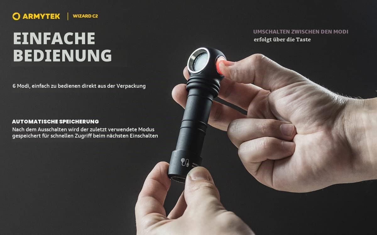 Armytek Neu Stirnlampe Wizard C2 v4 Kaltweiß 1200 Lumen LED Taschenlampe Magnet USB Aufladbarer