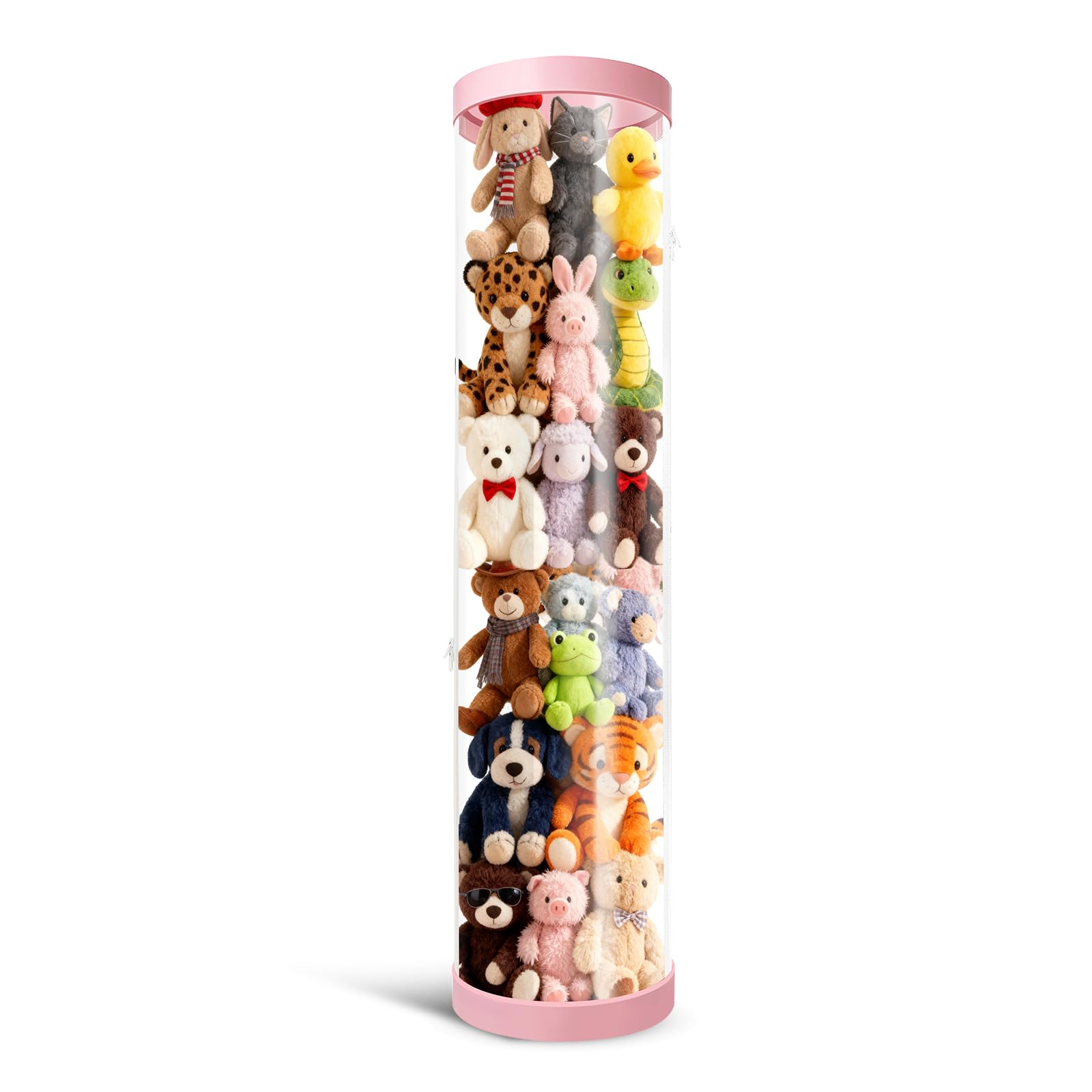 Mocuba Animal Storage, Stuffed Animal Storage Tube, 47"x24" Plush Toy Organizer Space Saving Soft Toy Storage Organizer Standing Holder​ for Bedroom Nursery Play Room Decor-Cute Pink