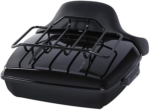 Miniatura 3 de Maletero negro brillante de 10.7 pulgadas con pestillos negros respaldo y portaequipajes superior, estante de montaje superior para Harley Tour Pak