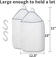 Vista 2 de 2 piezas de bolsas de lavandería colgantes de malla para lavadora, bolsa de lavado de 15 x 12 pulgadas para ropa delicada y lencería con ganchos en S