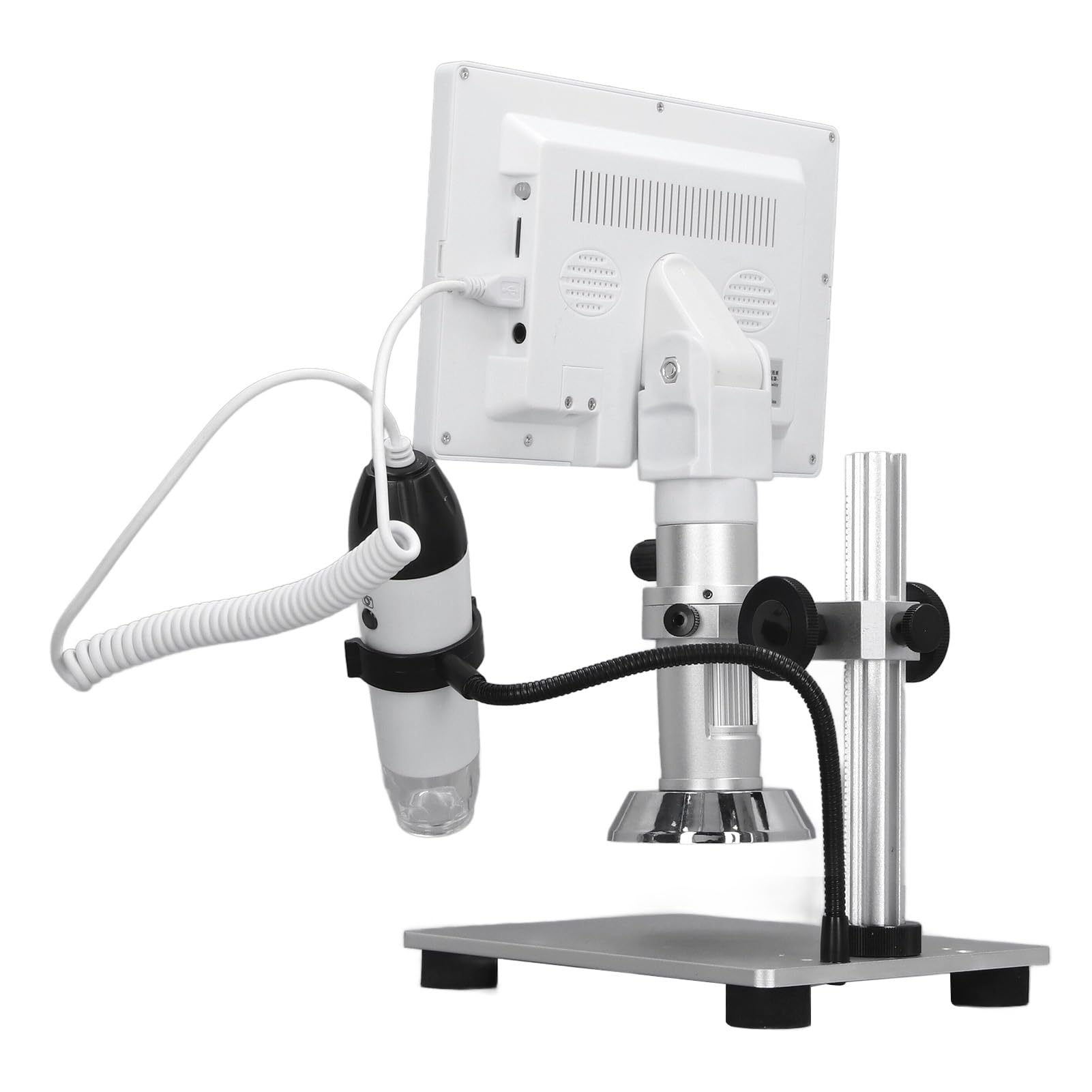 Hyuduo Microscopio Digital, Microscopio Industrial de Acero Inoxidable ABS, Pantalla IPS de 2 MP y 7 Pulgadas, Zoom de 5X a 53X, Medición de Foto y Video para Soldar Reparación de Joyas con Monedas