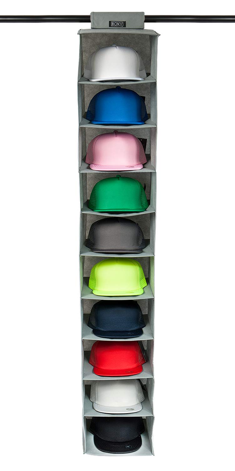 Boxy ConceptsHat Rack - 10 Shelf Hanging Closet Organizer Storage to Protect Your Caps with Hanger - Easy Baseball Hat Holder Organizer
