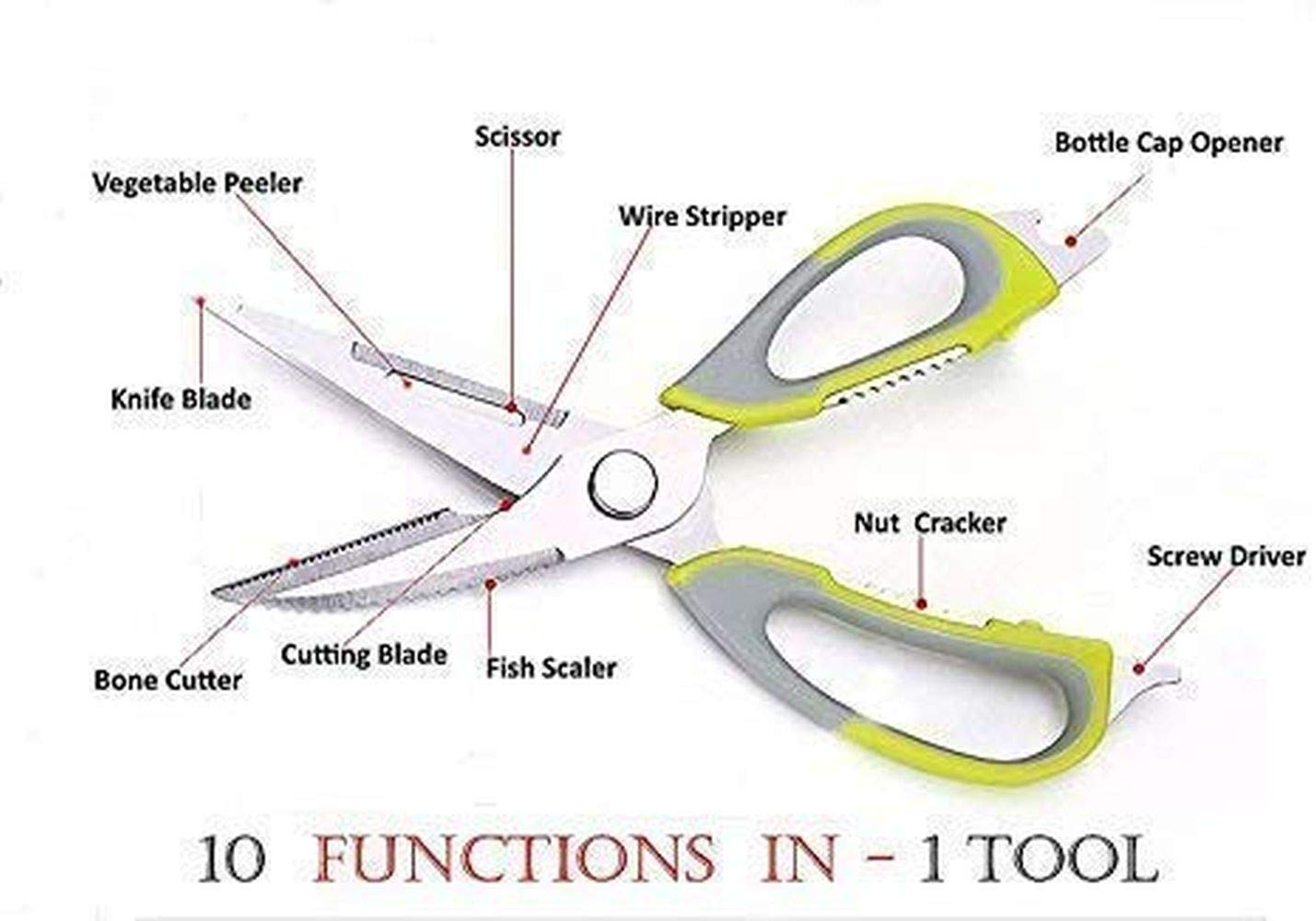 NFI essentials Kitchen Scissor 10 in 1 Mighty Shears Multipurpose Stainless Steel Cooking Scissor Knife/Cutter Peeler Opener (Y112) 1