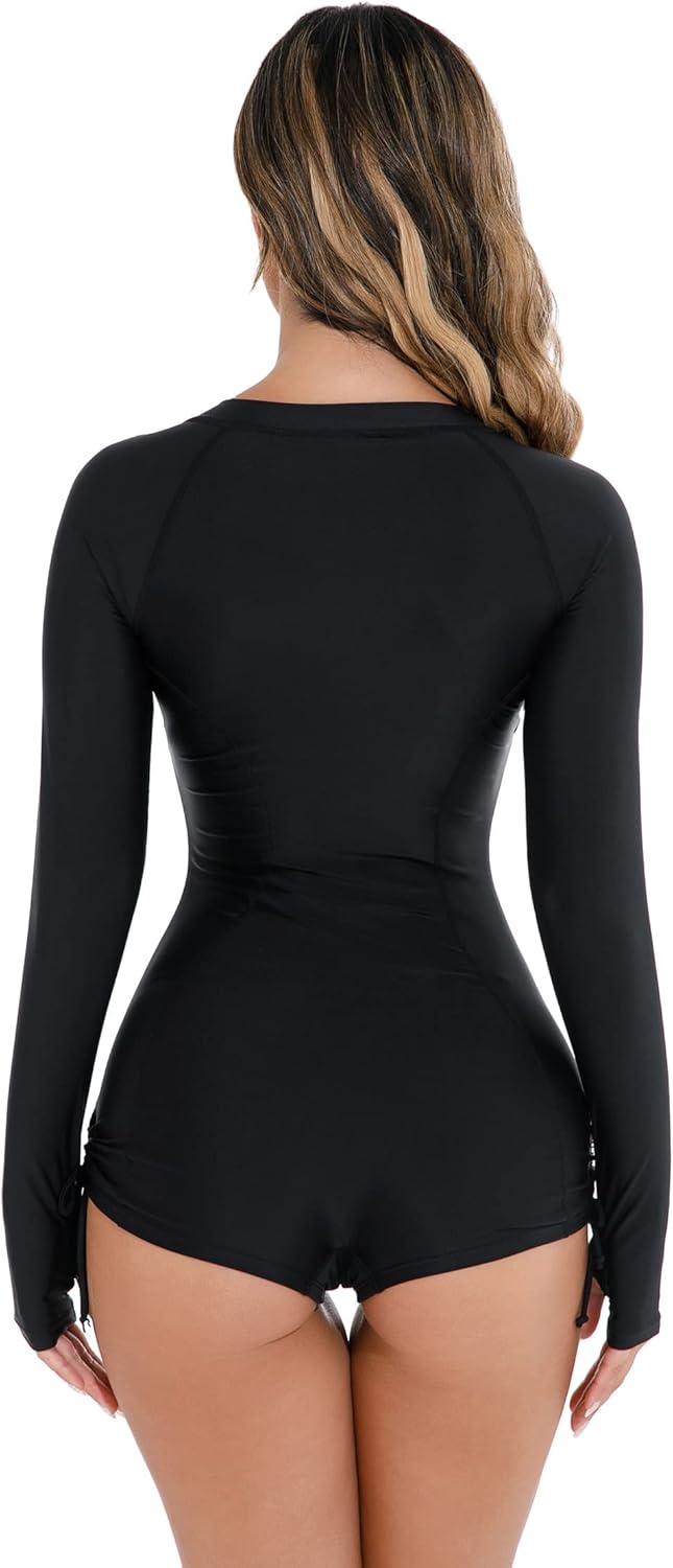 YATEEN Womens Athletic Training Swimsuit Long Sleeve Rashguard